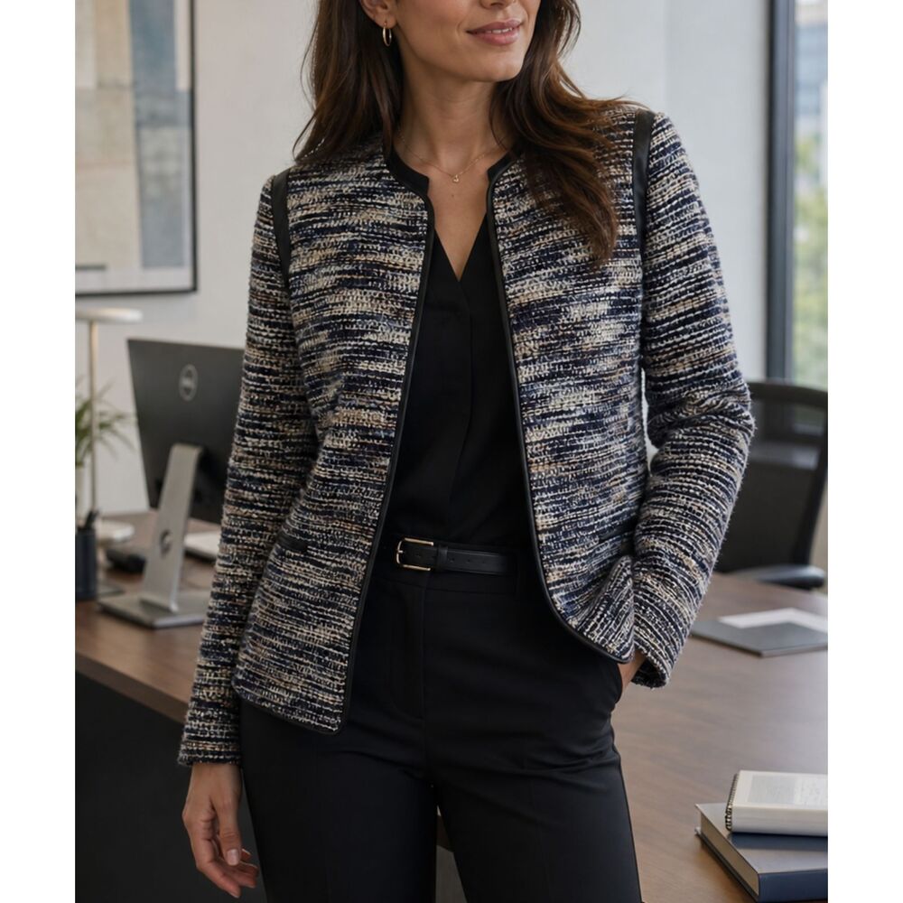 New ALFRED DUNNER Tweed Blazer Jacket Sz 16 Women's Career Dressy Lined Blue